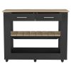 DEPOT E-SHOP Delos 46 Kitchen Island White, Six Casters, Two Drawers, Lower Open Shelf, Black / Light Oak