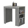 DEPOT E-SHOP Lacour Kitchen Island, Kitchen Bar Table with 3-Side Shelves, Concrete Gray / Ibiza Marble