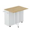 Multi-Functional Kitchen Island Cart with 2 Door Cabinet and Two Drawers,Spice Rack, Towel Holder, Wine Rack, and Foldable Rubberwood Table Top (White