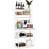 Bamboo Microwave Stand, Bakers Racks for Kitchens with Storage Shelves, 5 Tier Kitchen Stand with 4 Hooks, Heavy Duty Shelving for Kitchens, Living Ro