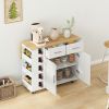 Multi-Functional Kitchen Island Cart with 2 Door Cabinet and Two Drawers,Spice Rack, Towel Holder, Wine Rack, and Foldable Rubberwood Table Top (White