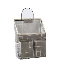 1pc Hanging Storage Bag, Wall Hanging Organiser Basket With Bathroom Pocket, Bedroom, Kitchen, Dormitory Dormitory, Essentials (Quantity: 1, Color: Gray Check)