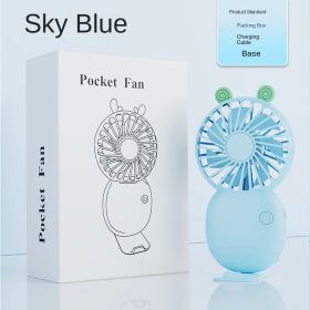 USB mini fan cartoon handheld fan portable desktop charging home electric fan gift (Dimensions: 138*78*28mm, Color: Pocket Generation 6-[Blue]])