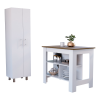 London 2 Piece Kitchen Set, Kitchen Island + Pantry , White /Walnut