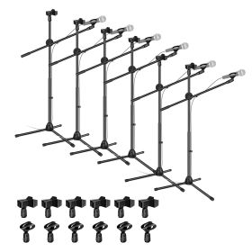 5 Core Microphone Stand Boom w Tripod Base Foldable Adjustable Height Up to 86 Inches 360 Degree Rotating W Dual Mic Holder & Golden Mic Screw Singing (Color: 6Pcs Black)