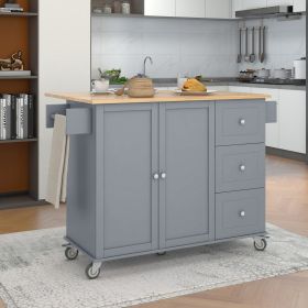 Rolling Mobile Kitchen Island with Solid Wood Top and Locking Wheels,52.7 Inch Width,Storage Cabinet and Drop Leaf Breakfast Bar,Spice Rack, Towel Rac (Color: as Pic)