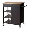 Mobile Kitchen Island Cart with Rubber Wood Top