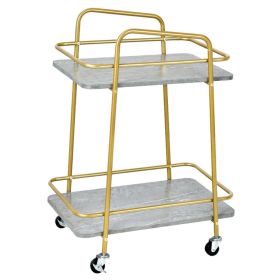 2-tier Kitchen Rolling Cart with Steel Frame and Lockable Casters (Color: Gray)