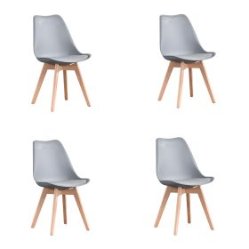 Mid Century Modern Dining Chairs, with Wood Legs, Armless Kitchen Chairs, Shell Lounge Plastic Side Chair with Soft Padded Kitchen, Dining Room, Livin (Quantity: 4, Color: Gray)