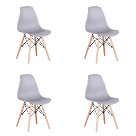 Set of 4 Modern Style Dining Chair, Shell Lounge Plastic Chair for Kitchen, Dining, Bedroom, Living Room Mid-Century Modern Side Chairs with Wooden Wa (Color: Gray)