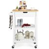 3-Tier Kitchen Island Cart Rolling Service Trolley with Bamboo Top