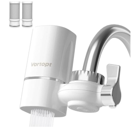 Vortopt Faucet Water Filter for Sink - NSF Certified Water Purifier for Faucet, 400 Gallons Faucet Mount Tap Water Filtration System for Kitchen, Bath (Color: White1)