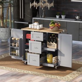 K&K Rolling Kitchen Island with Storage, Kitchen Cart with Rubber Wood Top, 3 Drawer, 2 Slide-Out Shelf and Internal Storage Rack, Kitchen Island on W (Color: as Pic)