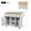 Kitchen Cart with Rubber wood Drop-Leaf Countertop ,Cabinet door internal storage racks,Kitchen Island on 5 Wheels with Storage Cabinet and 3 Drawers