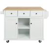 Kitchen Cart with Rubber wood Drop-Leaf Countertop ,Cabinet door internal storage racks,Kitchen Island on 5 Wheels with Storage Cabinet and 3 Drawers