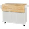 Kitchen Cart with Rubber wood Drop-Leaf Countertop ,Cabinet door internal storage racks,Kitchen Island on 5 Wheels with Storage Cabinet and 3 Drawers