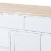 K&K Store Kitchen Cart with Rubber Wood Countertop , Kitchen Island has 8 Handle-Free Drawers Including a Flatware Organizer and 5 Wheels for Kitchen