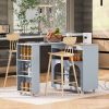 K&K Rolling Kitchen Island With Extended Table, Kitchen Island on Wheels with LED Lights,Power Outlets and 2 Fluted Glass Doors, Kitchen Island with a