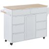 K&K Store Kitchen Cart with Rubber Wood Countertop , Kitchen Island has 8 Handle-Free Drawers Including a Flatware Organizer and 5 Wheels for Kitchen