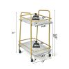 2-tier Kitchen Rolling Cart with Steel Frame and Lockable Casters