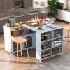 K&K Rolling Kitchen Island With Extended Table, Kitchen Island on Wheels with LED Lights,Power Outlets and 2 Fluted Glass Doors, Kitchen Island with a