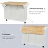 Kitchen Cart with Rubber wood Drop-Leaf Countertop ,Cabinet door internal storage racks,Kitchen Island on 5 Wheels with Storage Cabinet and 3 Drawers