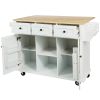 Kitchen Cart with Rubber wood Drop-Leaf Countertop ,Cabinet door internal storage racks,Kitchen Island on 5 Wheels with Storage Cabinet and 3 Drawers