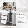 K&K Store Kitchen Cart with Rubber Wood Countertop , Kitchen Island has 8 Handle-Free Drawers Including a Flatware Organizer and 5 Wheels for Kitchen