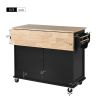 Kitchen Cart with Rubber wood Drop-Leaf Countertop, Concealed sliding barn door adjustable height,Kitchen Island on 4 Wheels with Storage Cabinet and