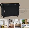 Kitchen Cart with Rubber wood Drop-Leaf Countertop, Concealed sliding barn door adjustable height,Kitchen Island on 4 Wheels with Storage Cabinet and