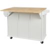 Kitchen Cart with Rubber wood Drop-Leaf Countertop ,Cabinet door internal storage racks,Kitchen Island on 5 Wheels with Storage Cabinet and 3 Drawers