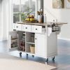 Kitchen Cart with Rubber wood Drop-Leaf Countertop ,Cabinet door internal storage racks,Kitchen Island on 5 Wheels with Storage Cabinet and 3 Drawers