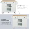 Kitchen Cart with Rubber wood Drop-Leaf Countertop ,Cabinet door internal storage racks,Kitchen Island on 5 Wheels with Storage Cabinet and 3 Drawers