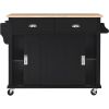 Kitchen Cart with Rubber wood Drop-Leaf Countertop, Concealed sliding barn door adjustable height,Kitchen Island on 4 Wheels with Storage Cabinet and