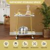 2-tier Kitchen Rolling Cart with Steel Frame and Lockable Casters