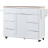 K&K Store Kitchen Cart with Rubber Wood Countertop , Kitchen Island has 8 Handle-Free Drawers Including a Flatware Organizer and 5 Wheels for Kitchen