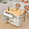 Drop-Leaf Kitchen Island with Rubber Wood Top