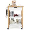 3-Tier Kitchen Island Cart Rolling Service Trolley with Bamboo Top