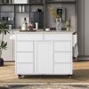 K&K Store Kitchen Cart with Rubber Wood Countertop , Kitchen Island has 8 Handle-Free Drawers Including a Flatware Organizer and 5 Wheels for Kitchen