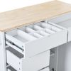 K&K Store Kitchen Cart with Rubber Wood Countertop , Kitchen Island has 8 Handle-Free Drawers Including a Flatware Organizer and 5 Wheels for Kitchen