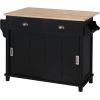 Kitchen Cart with Rubber wood Drop-Leaf Countertop, Concealed sliding barn door adjustable height,Kitchen Island on 4 Wheels with Storage Cabinet and