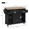 Kitchen Cart with Rubber wood Drop-Leaf Countertop, Concealed sliding barn door adjustable height,Kitchen Island on 4 Wheels with Storage Cabinet and