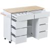 K&K Store Kitchen Cart with Rubber Wood Countertop , Kitchen Island has 8 Handle-Free Drawers Including a Flatware Organizer and 5 Wheels for Kitchen