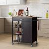 Mobile Kitchen Island Cart with Rubber Wood Top